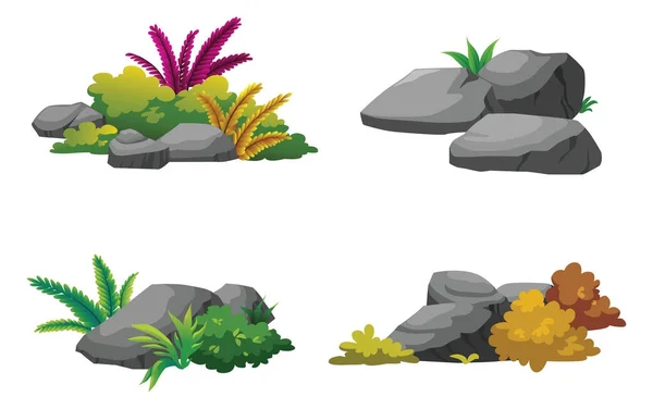 Les pierres et les arbustes décorent magnifiquement le jardin . — Image vectorielle