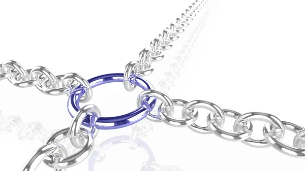 Łańcuchy ciągnące się na niebieskim metalowym pierścieniu — Zdjęcie stockowe