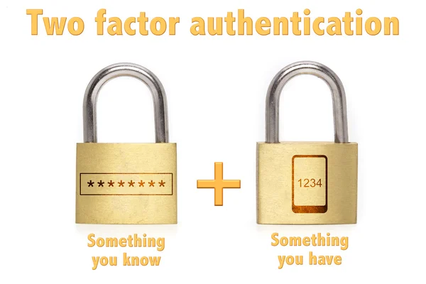 Zwei-Faktor-Authentifizierung Vorhängeschlösser Konzept kennen und haben — Stockfoto
