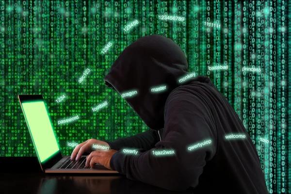 Двадцать наиболее распространенных паролей, используемых хакером — стоковое фото