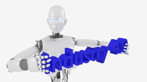 Vita kvinnliga roboten hålla industri 4.0 word — Stockfoto