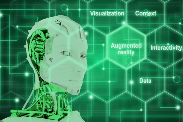 Концепция дополненной реальности с головой робота — стоковое фото