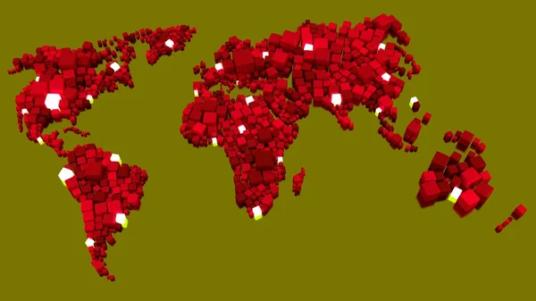 Mappa mondiale di cubi rossi con nodi di dati luminosi — Foto Stock