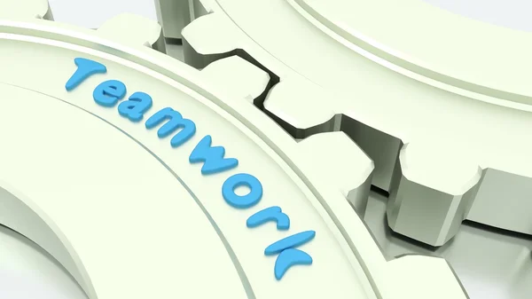 Teamwork concept with two connected silver gears — Stock Photo, Image