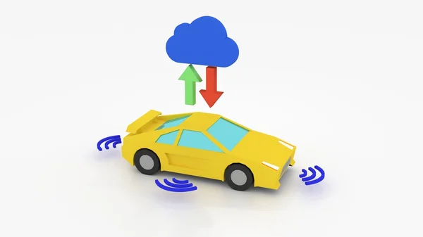 Розумний автомобіль, з'єднаний з хмарою, ізольований на білому — стокове фото
