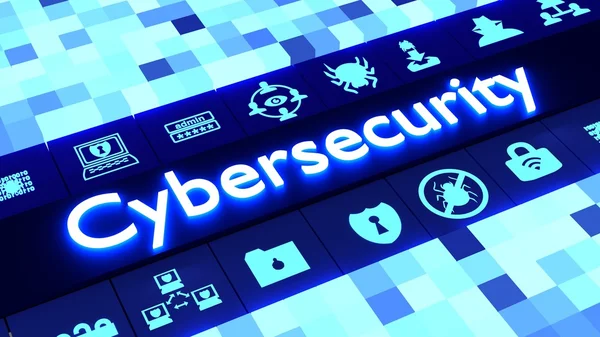 Abstract cybersecurity concept in blue with icons — Stock Photo, Image