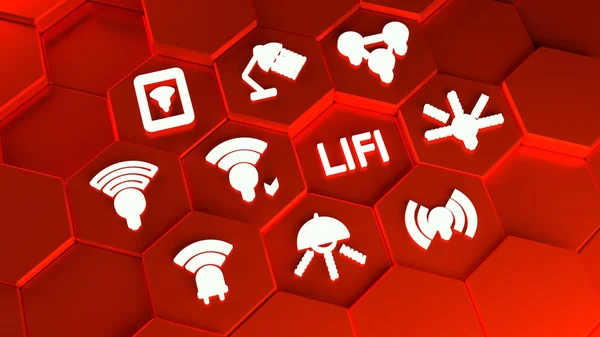 LIFI ikoner på rød sekskant tårne koncept - Stock-foto