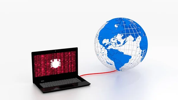 Концепція кібербезпеки ноутбук, підключений до глобусу — стокове фото
