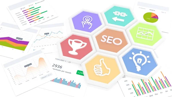 SEO symbols on business charts — Stock Photo, Image