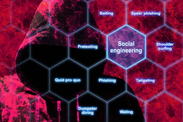 Rød hacker i flammer social engineering koncept - Stock-foto