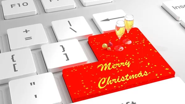 Joyeux clavier de Noël avec boules et champagne — Photo