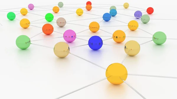 Colorful nodes in a network on white — Stock Photo, Image