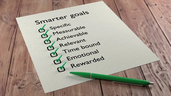 Obiettivi più intelligenti checklist penna a sfera e segni di spunta — Foto Stock