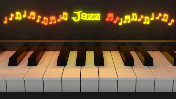 Jazz piano keyboard with glowing notes — Stock Photo, Image