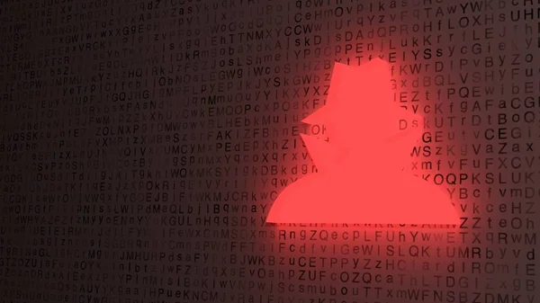 Rød hacker glødende på brev baggrund - Stock-foto