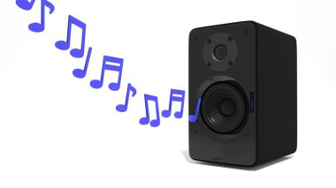 Mavi Siyah hoparlör dışarı uçan notlar