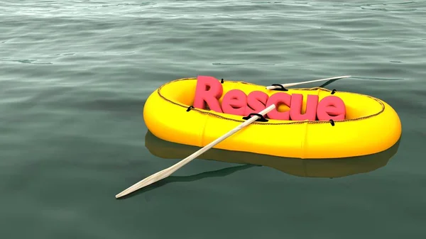 在黄色橡皮船在海洋上的红字救援 — 图库照片