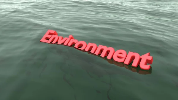 Czerwony słowo środowiska kąpiel w oceanie tonący — Zdjęcie stockowe