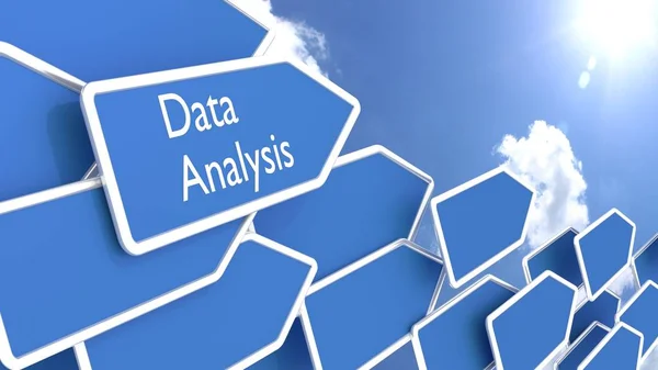 Blauwe pijlen met de data-analyse van de woorden — Stockfoto