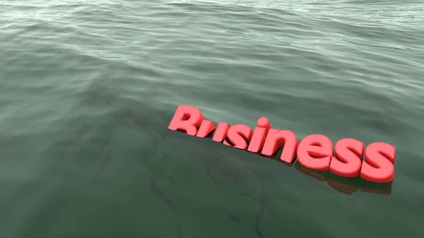 Negócios palavra vermelha nadando no oceano afundando — Fotografia de Stock