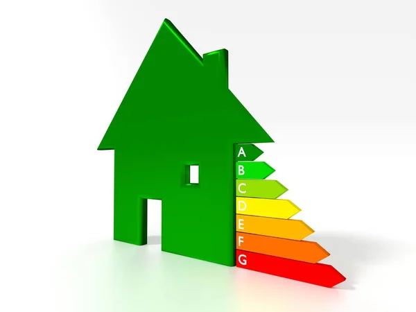 Symbole de la maison verte à côté d'un graphique d'efficacité énergétique — Photo