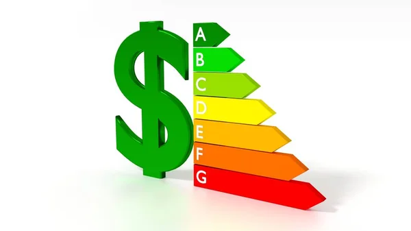 Dólar símbolo junto a un gráfico de eficiencia energética —  Fotos de Stock