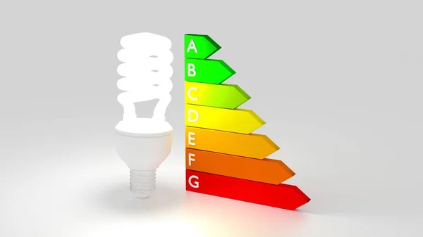 Bombilla luminosa junto a un gráfico de eficiencia energética —  Fotos de Stock