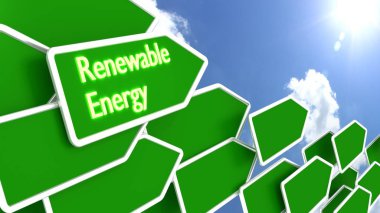 Yeşil oklarla kelime yenilenebilir enerji