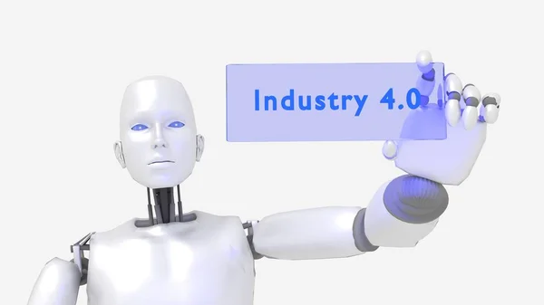 Női robot kezében egy üveg táblával a szavak ipar 4.0 — Stock Fotó