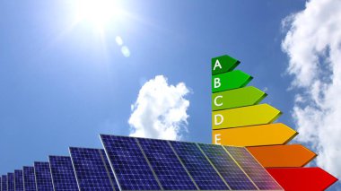 Enerji verimliliği grafik güneş panelleri bir dizi yanında