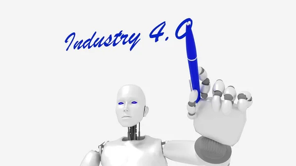 Hvid kvindelig robot skriver ordet industri 4.0 - Stock-foto