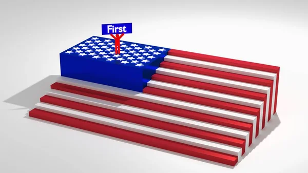 Bandiera americana come scale con un uomo in cima — Foto Stock