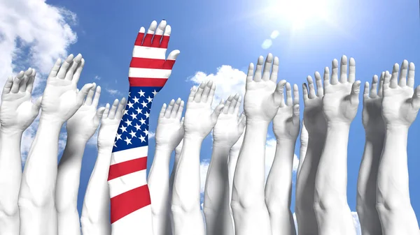 우리 깃발으로 미국 최초의 개념 팔 그린 — 스톡 사진