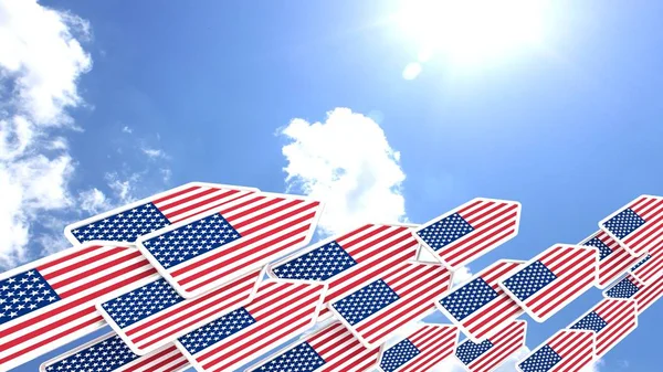 Eerste concept Amerika vliegen van de vlag pijlen — Stockfoto