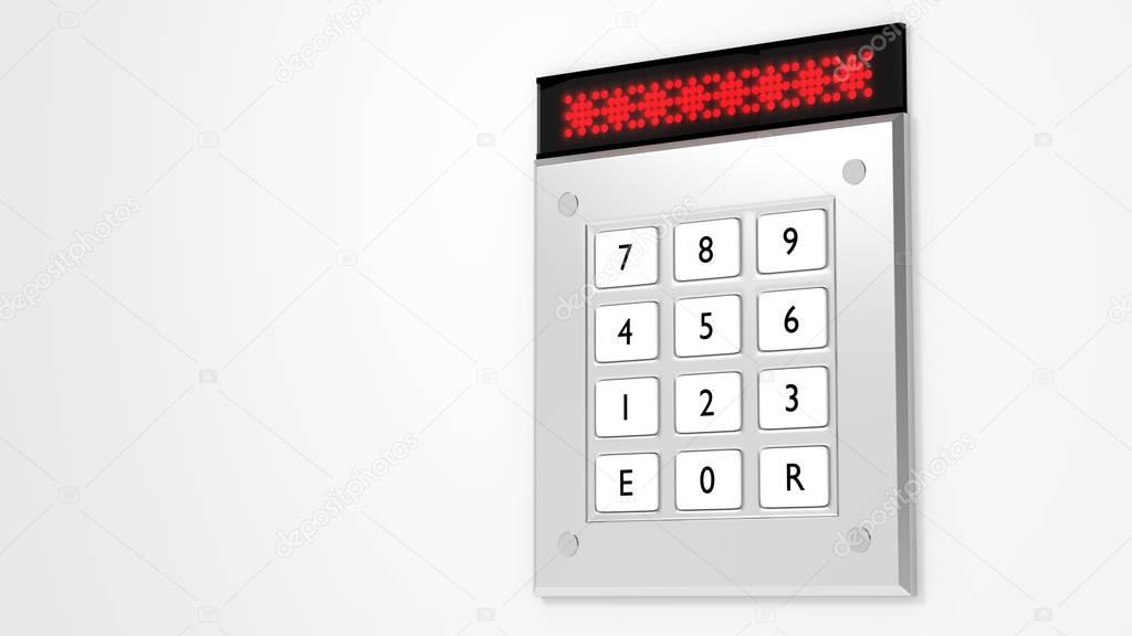 Silver keypad with led display showing stars