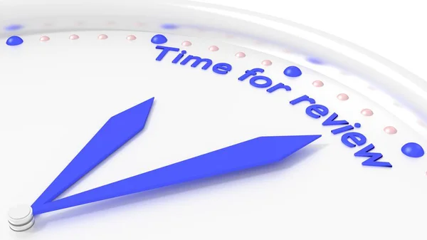 Time for review clock reminder closeup with 2 blue hands — Stock Photo, Image