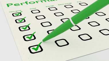 Performans denetim listesi üzerinde öğeler kapalı yeşil topu kalem geçiş