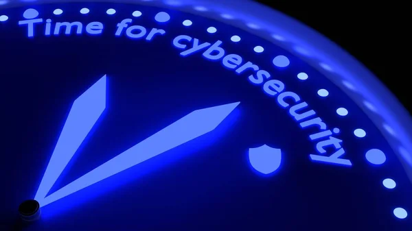 Tijd voor cyberveiligheid gloeiende klok veiligheidsconcept — Stockfoto