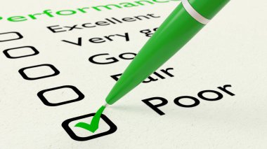 Performans denetim listesi üzerinde yoksul kapalı yeşil topu kalem geçiş