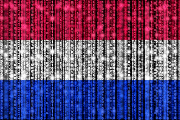 荷兰与二进制数据流的数字旗子 — 图库照片