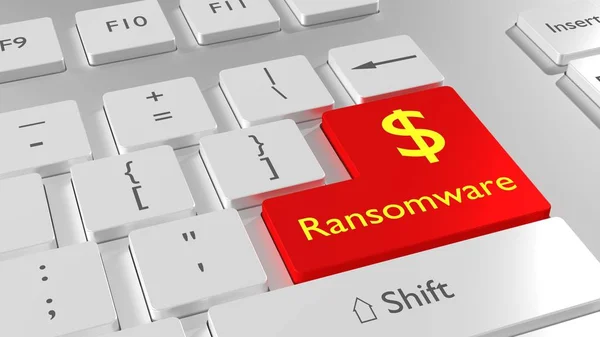 Ransomware cybersikkerhed hvid tastatur rød dollar indtaste nøgle - Stock-foto
