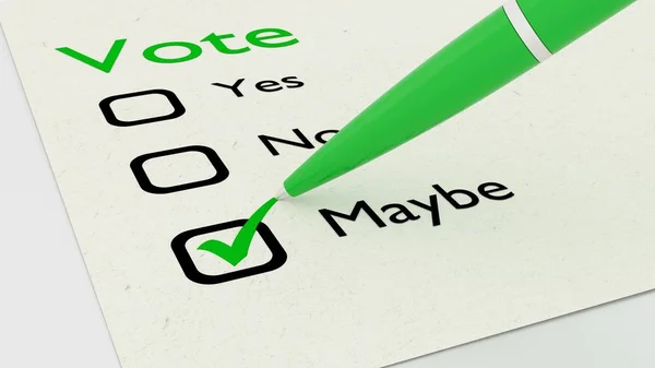 Voting paper with checkboxes and a green pen choosing maybe — Stock Photo, Image