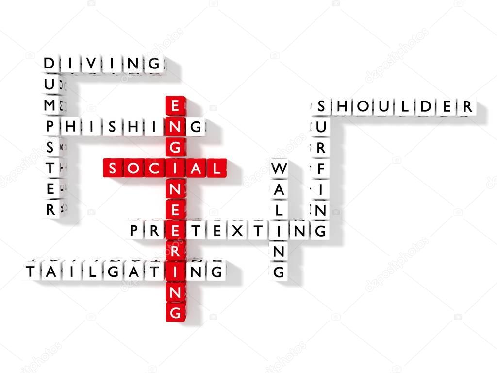 Social engineering crossword puzzle cybersecurity concept flat d