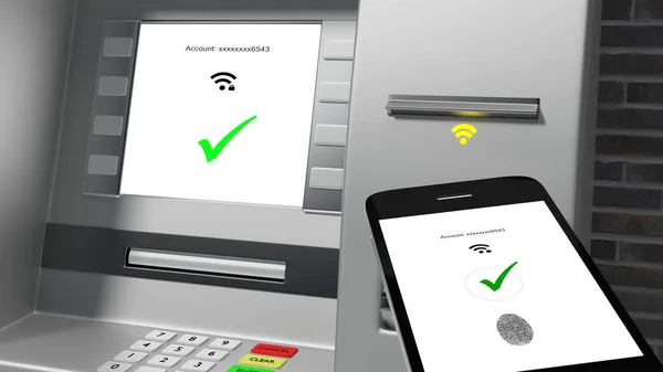 ATM showing verified identity connected to a mobile phone — Stock Photo, Image