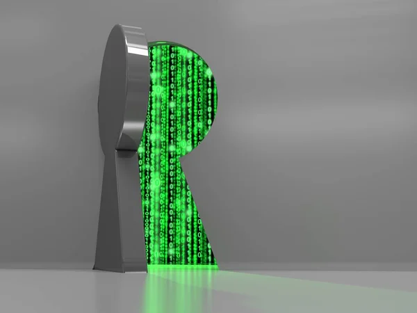 Achterdeur cyberveiligheid concept open sleutelgat onthullen datastream — Stockfoto