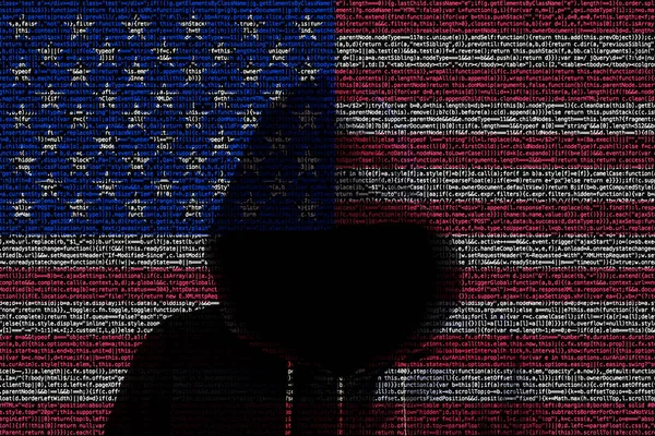 黑客 shininhg 通过美国计算机代码标志 — 图库照片