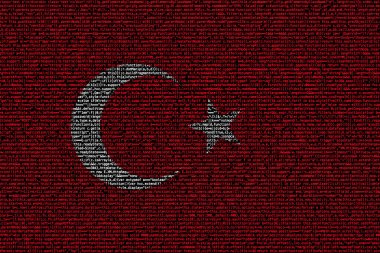 Yoğun bilgisayar kodu cybersecurity conce oluşan Türk bayrağı