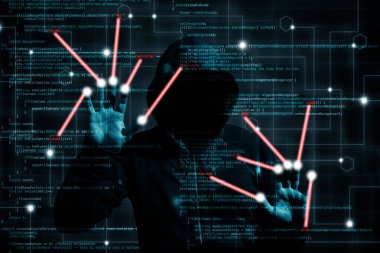 Kukuletalı Hacker değişiklikleri bilgisayar programı iki ile bir dokunmatik ekran üzerinde