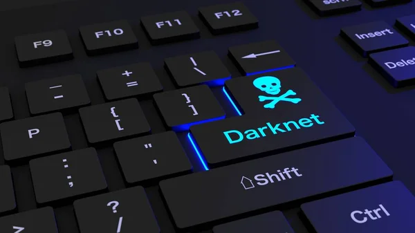 Schwarze Tastatur mit glühender Darknet-Eingabetaste — Stockfoto