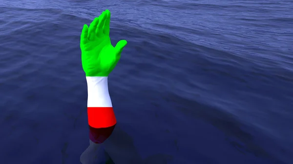 Italiensk hånd rækker ud af havet for at få hjælp - Stock-foto